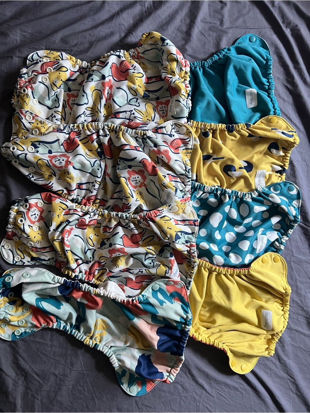 Esembly Diaper Set of 4 - Assorted Blue, Yellow, Teal Prints - Size 2